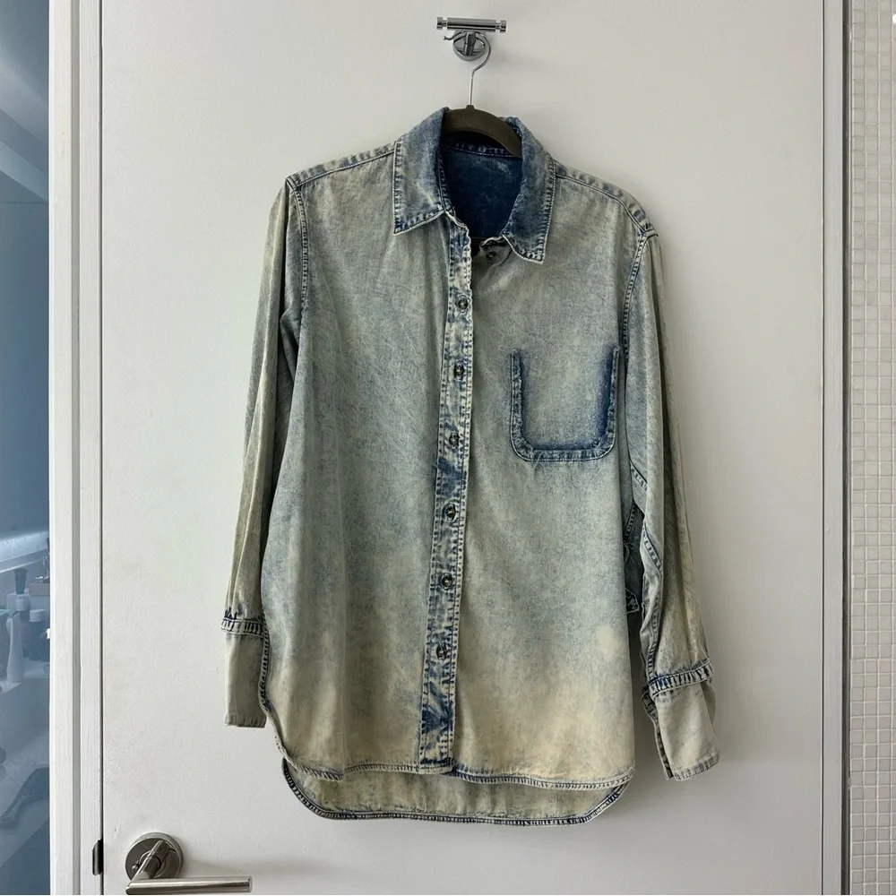 Proenza Schouler Distressed Denim Shirt with Detachable Sleeve Cuffs - Picture 5 of 8